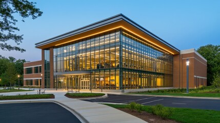 Innovative research building structure showing transparent facade and smart design elements