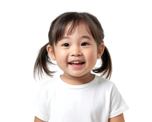 Happy little girl portrait isolated on transparent background with white tshirt