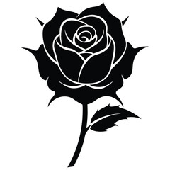 Elegant Black Rose Silhouette Vector Illustration of a Single Rose