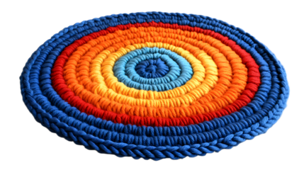 Vibrant Circular Textile Art Featuring a Colorful Geometric Design with Striking Contrast