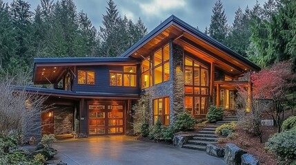 Modern architectural retreat with serene lines, warm materials, and open layout