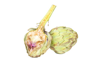 Fresh vegetable artichoke with half isolated on white background