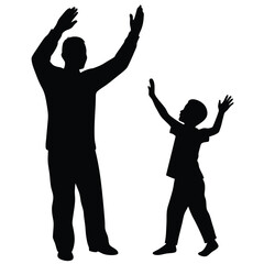 Silhouette of Father and Son Playing, Joyful Family Moment