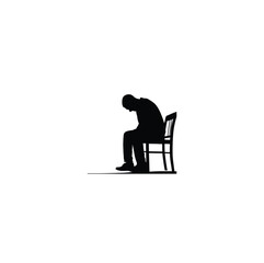 a sad man silhouette on white background