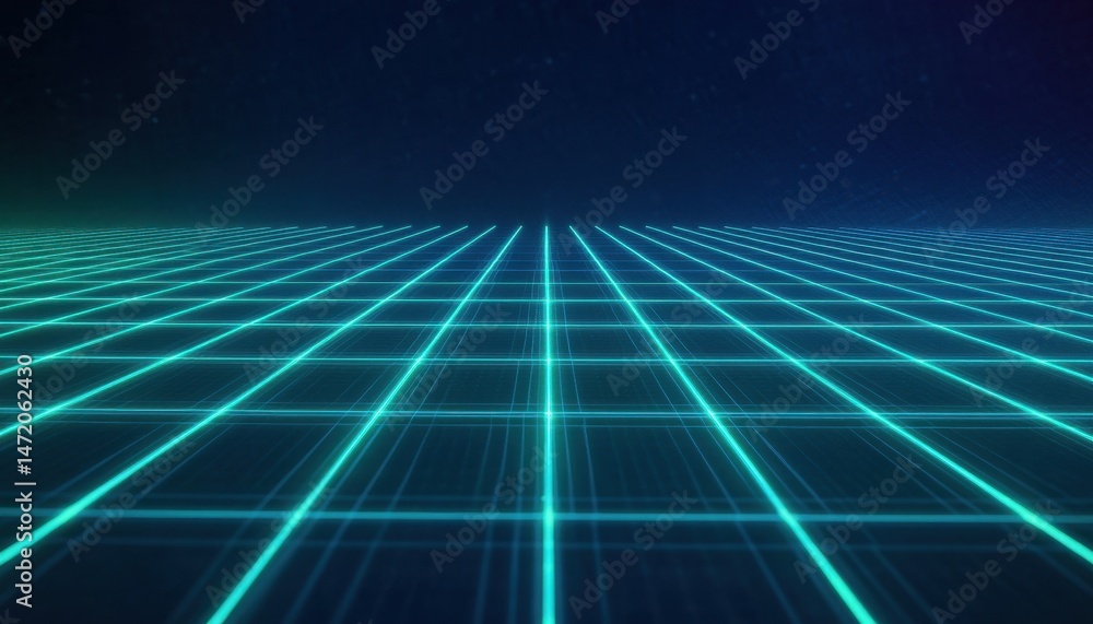 Poster abstract digital grid with glowing teal lines and dark blue background