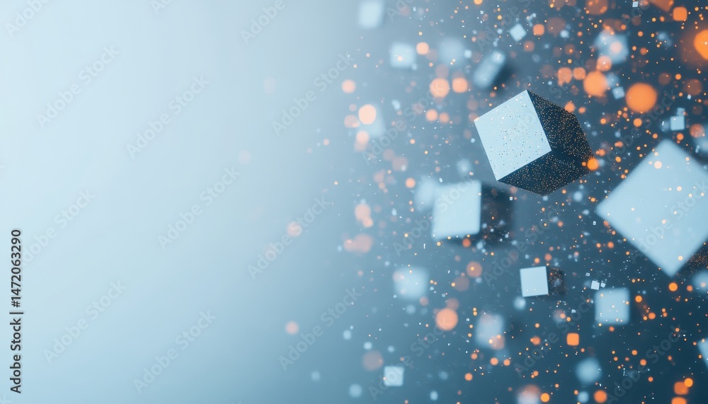 Aufkleber Abstract Geometric Background with Floating Cubes and Glowing Particles