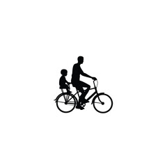 Dad and Toddler on Bicycle silhouette on white background
