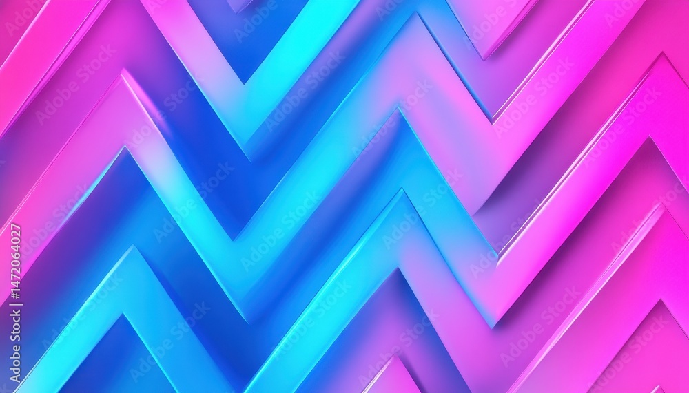 Aufkleber Abstract Geometric Background with Pink and Blue Gradient Zigzag Pattern