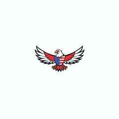 eagle with the American flag on it open wide spread wings silhouette on white background