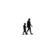 father and son walking silhouette on white background