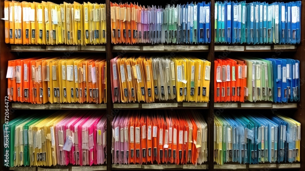 Aufkleber organized medical records in colorful file folders stored neatly in a cabinet for effective health i