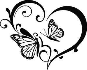 Heart and butterflies hand drawing illustration element