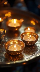 Beautiful Golden Candles Illuminating Festive Atmosphere in India