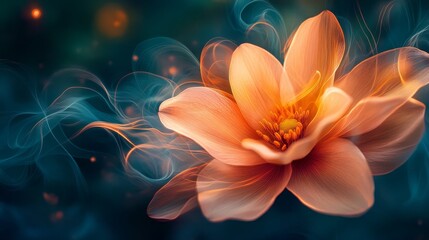 Fototapeta premium Intricate digital illustration of a glowing, peach-colored flower.