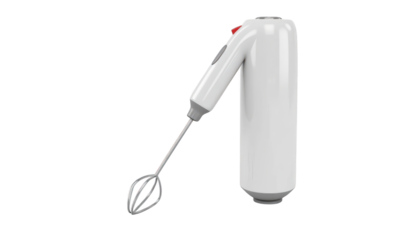 Gleaming white stand mixer with striking red handle, a kitchen essential for baking and cooking