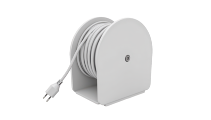 Closeup of a white electrical power cord, detailed view of modern connectivity