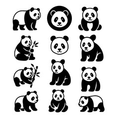 Fototapeta premium Set of Cute Panda Illustrations in Various Poses and Styles ,panda, illustration, cute, cartoon