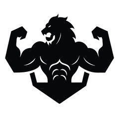 Powerful Lion Bodybuilder Fitness, Strength, and Power Symbol