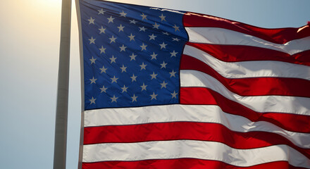 Fototapeta premium American Flag Waving: Patriotic Symbol of Freedom & Independence, Stars & Stripes Forever!