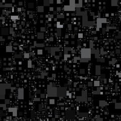 A dark, abstract seamless pattern composed of various sized black and gray squares and rectangles, creating a pixelated or digital noise texture.