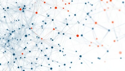 Abstract Network Connection Visualization Blue And Red Dots Lines White Background
