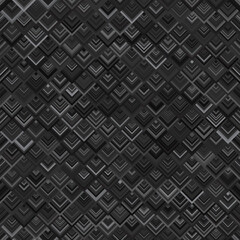 A seamless, repeating pattern in shades of dark gray and black, featuring nested diamond or rhombus shapes arranged diagonally, creating a textured and slightly three-dimensional effect reminiscent of