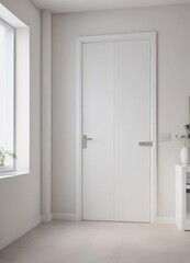Fototapeta premium Modern white interior doors, various open/closed positions Clean, minimalist aesthetic , isolated doors, wooden, doors on white