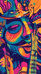 Obraz premium Vibrant Abstract Portrait with Bold Colors and Artistic Expression