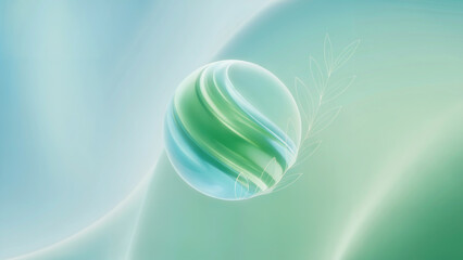 Abstract composition with a 3d sphere and elegant leaf outline on a gradient background