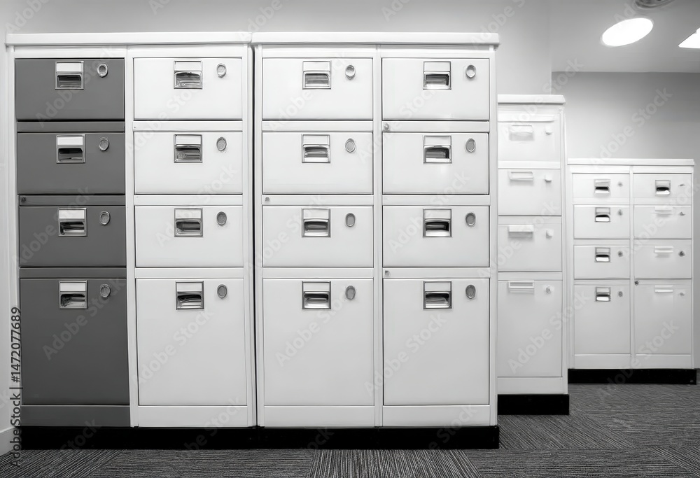 Poster organized medical records storage in file cabinets for efficient management and accessibility in hea