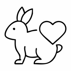 Cute Cartoon Rabbit with Heart Tail Line Art Illustration