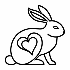 Line Art Rabbit with Heart Design Illustration