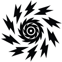 Abstract Spiral Design with Lightning Bolts Black and White Vector Graphic