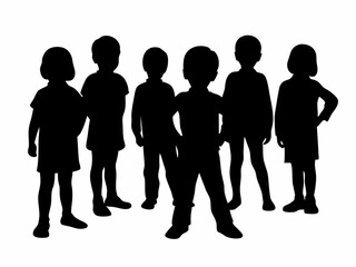 Silhouette of Four Standing Figures in Minimalist Abstract Style with Simple Shapes and Flat Black and White Design – Moody and Atmospheric Composition for Conceptual Visual Art