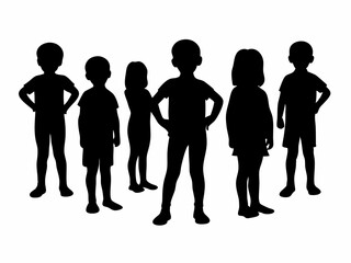 Silhouette of Four Standing Figures in Minimalist Abstract Style with Simple Shapes and Flat Black and White Design &ndash; Moody and Atmospheric Composition for Conceptual Visual Art