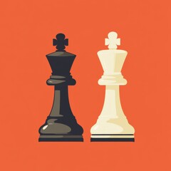 Chess Kings in Elegant Design on Vibrant Orange Background