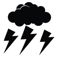 Thunderstorm Icon Black Silhouette of Cloud with Lightning Bolts