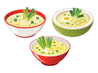 vector illustration of a Cock-a-Leekie Soup (Chicken and Leek Soup)