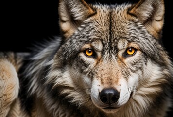 Obraz premium Wolf-portrait-wildlife-animal-predator-closeup-mammal-gray-black-fur-eyes-nature-stock-photo