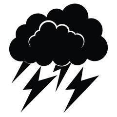 Thunderstorm Icon Black Silhouette of Storm Cloud with Lightning Bolts
