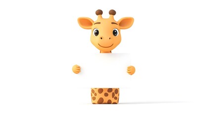 Fototapeta premium Playful Cartoon Animal Holding Blank Sign for Messaging