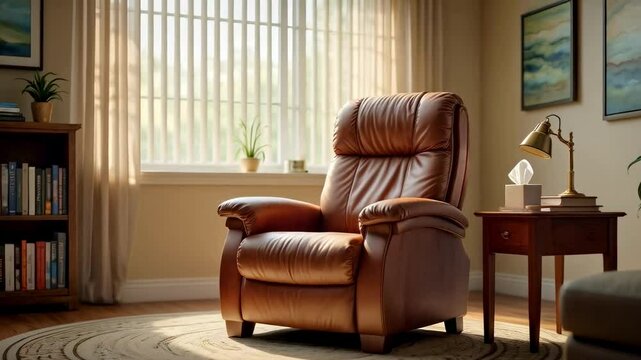 Therapist Office with Empty Chair, Symbolic Scene of Healing Space