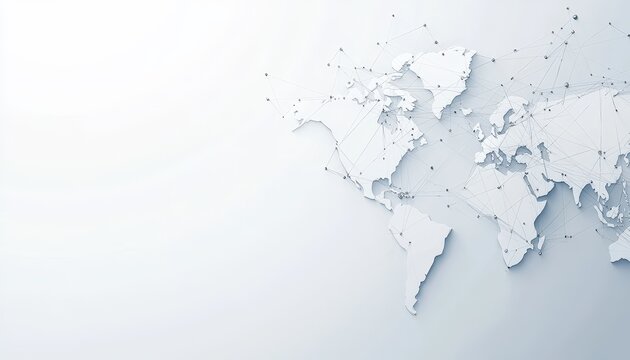 Abstract White World Map on a Light Grey Background