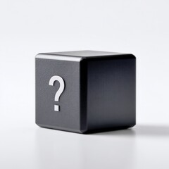 A mysterious black cube with a question mark, evoking enigmatic allure perfect for International...