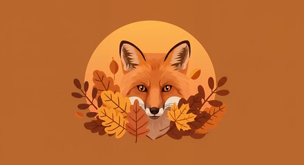 Autumnal Fox Portrait:  A Stunning Illustration of a Red Fox Amidst Vibrant Fall Foliage