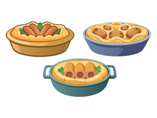 vector illustration of a Toad in the Hole (Sausages Baked in Yorkshire Pudding Batter)