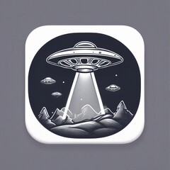 Vector illustration design of a cartoon UFO icon in space, a symbol against an abstract background