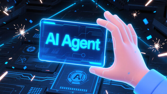 Futuristic AI Agent A Glowing Hologram in the Hand of Tomorrow