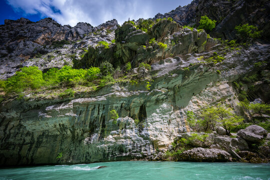 Bridge over the Verdon River in the Gorges du Verdon in France - Sentier de L'Imbut to Le Blanc Martel