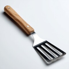 Naklejka premium Rustic wooden-handled metal spatula evokes culinary nostalgia, perfect for Pancake Day flips and quirky kitchen gadget enthusiasts